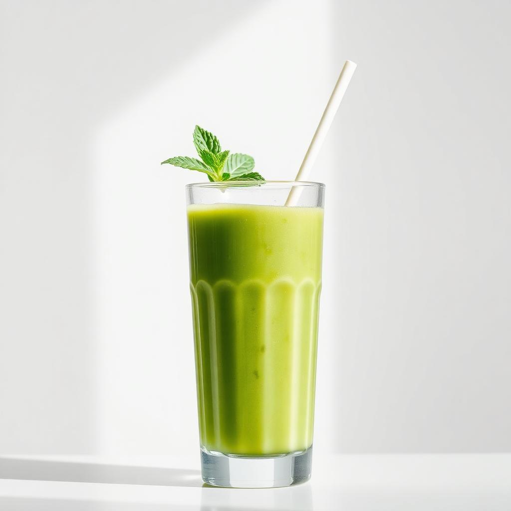 Batido verde refrescante con luz natural